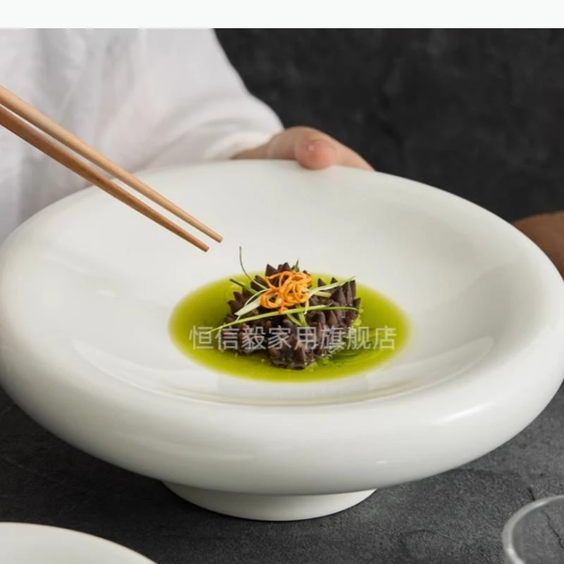 

High Footed Ceramic Dining Plate Fruit Sashimi Plate Serving Plates Dessert Sushi Plates Dim Sum Dish Snack Tray