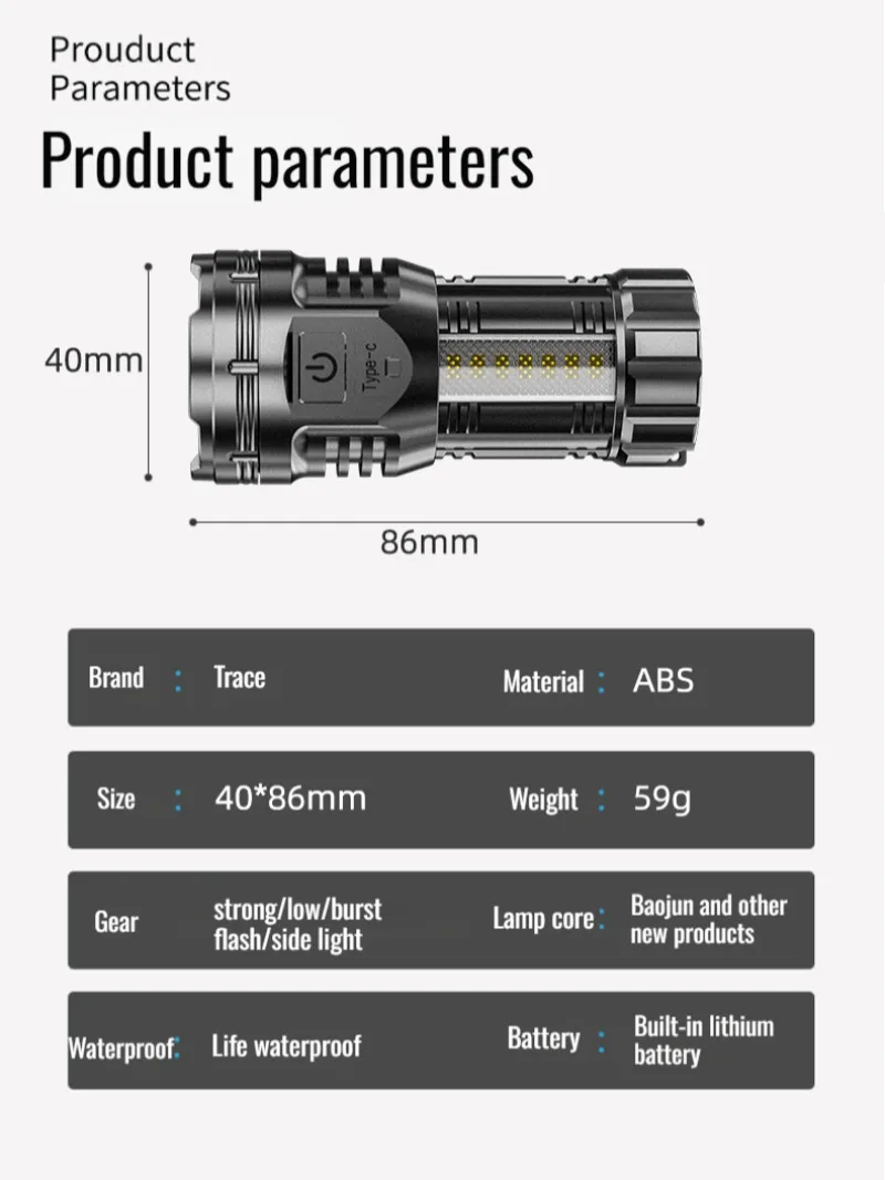 Strong Magnetic At The End Flashlight Portable Outdoor High-Intensity Flashlight Waterproof Torchlight Nine-core Strong Light