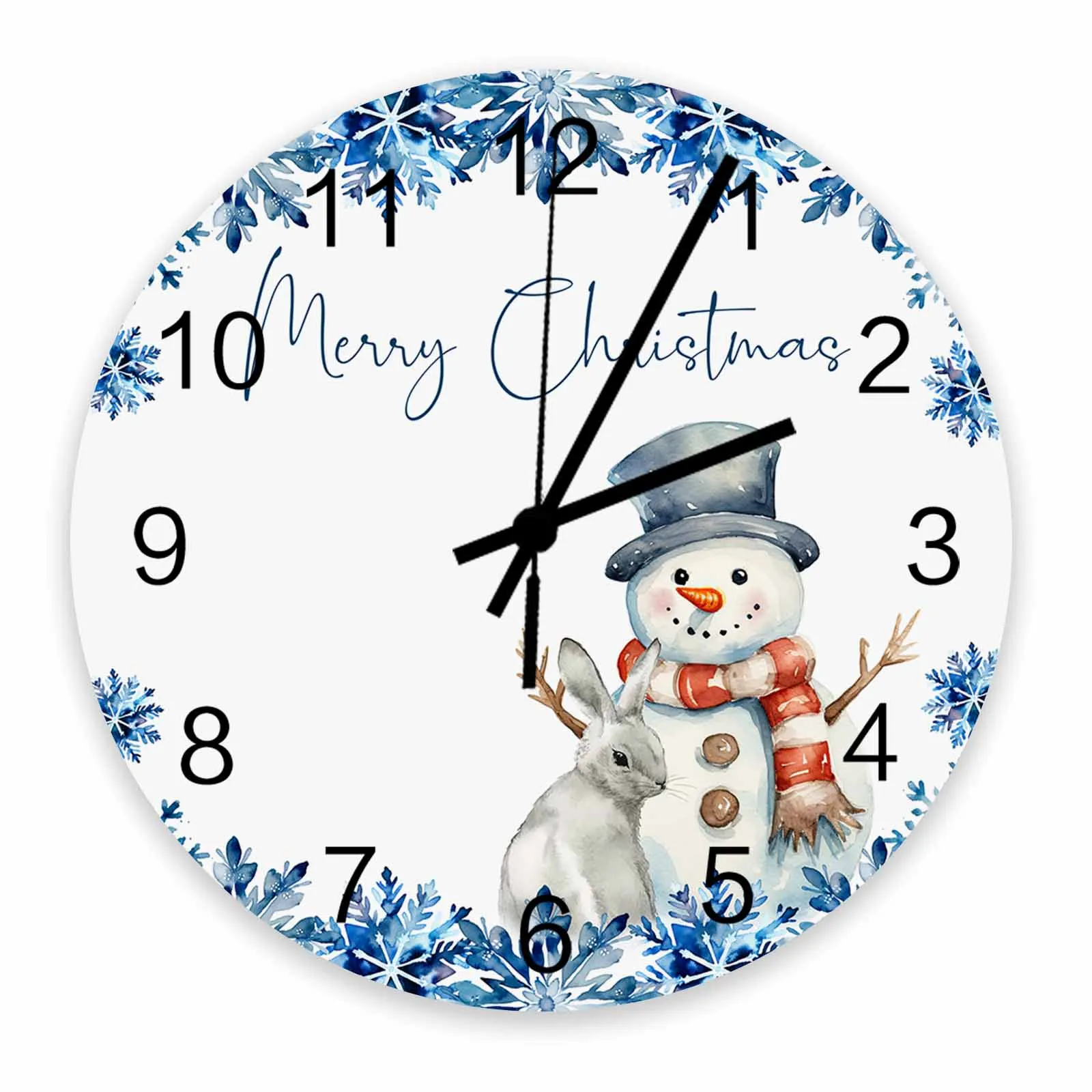 Christmas Snowman Rabbit Blue Snowflake Wall Clock Large Modern Kitchen Dinning Round Wall Clocks Bedroom Silent Hanging Watc