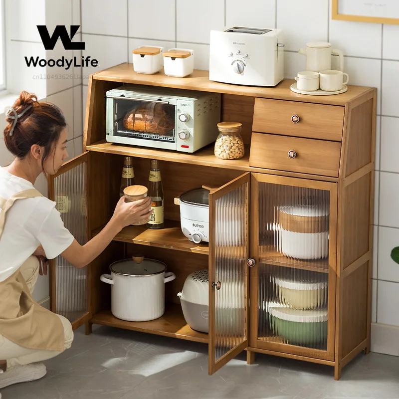 Kitchen Shelves Storage Cabinets Lockers Floor-to-Floor Pots Dishes Seasoning Supplies Household Cupboards