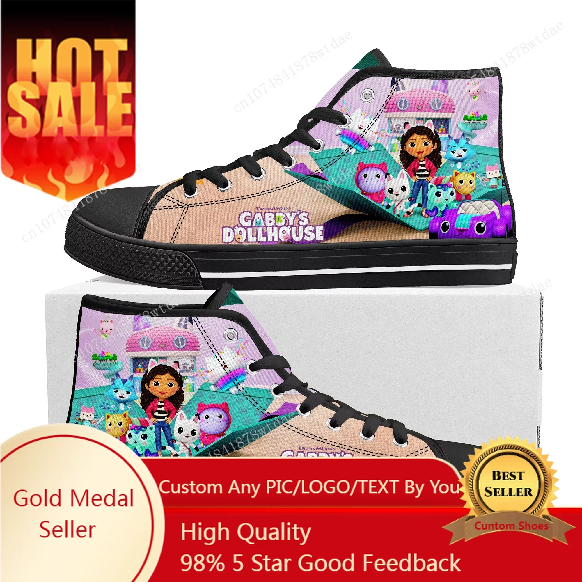 

GabbysDollhouse High Top Sneakers Mens Womens Teenager Gabbys High Quality Canvas Sneaker Anime Cartoon Casual Custom Made Shoes