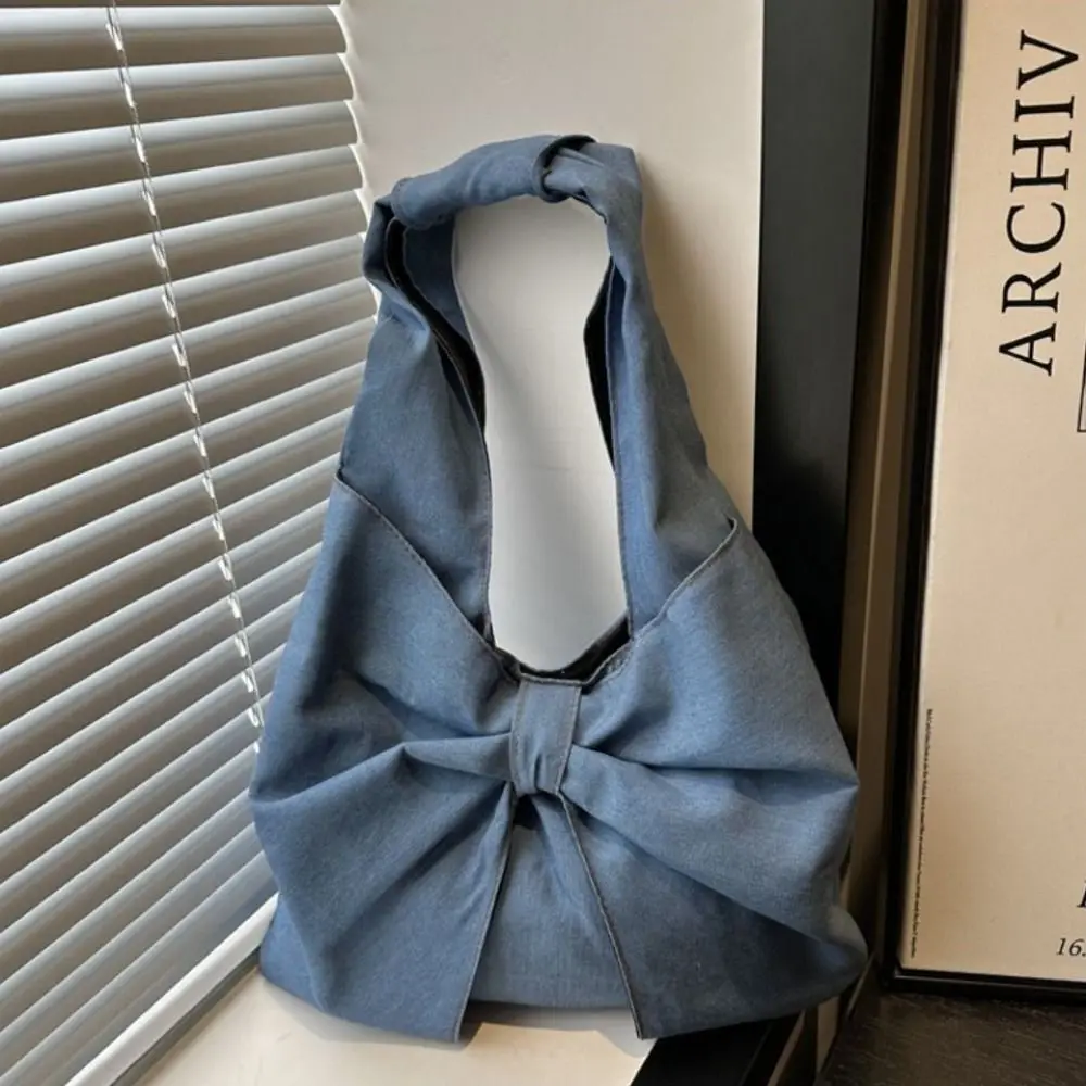 

Trendy Designer Bow Denim Bag Lightweight Casual Bow Shoulder Bag Large Capacity Commuting Women's Tote bag Ladies