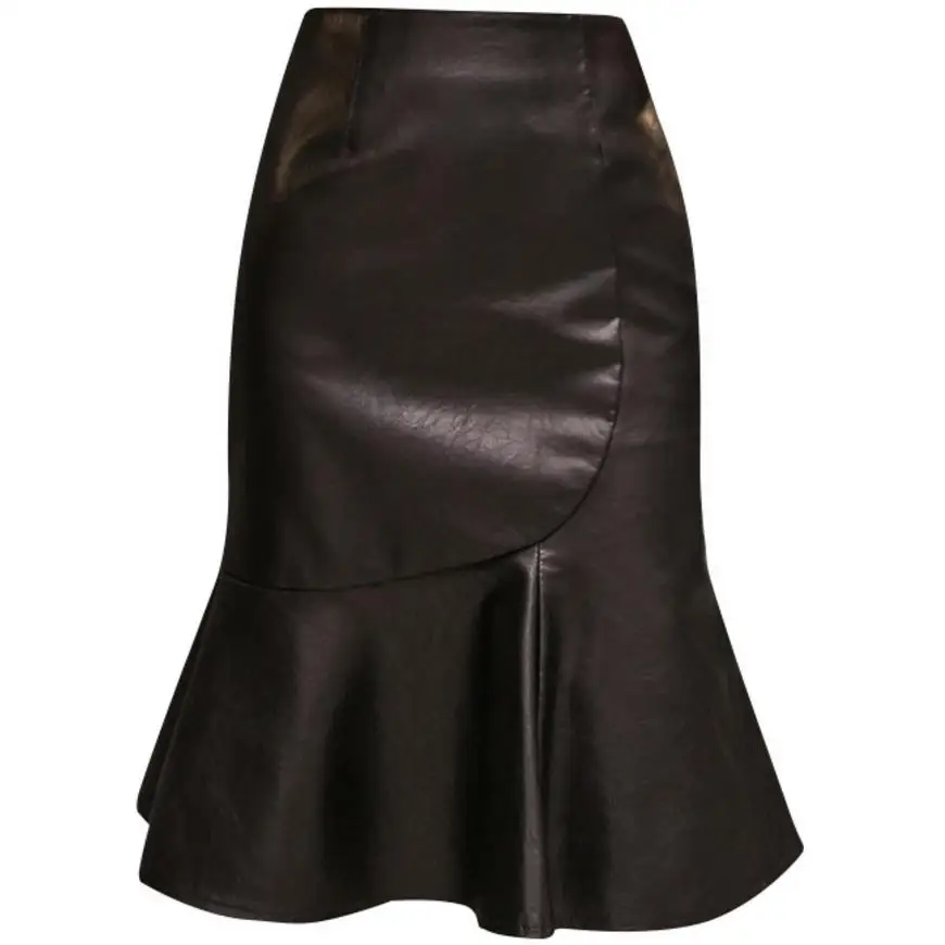 Pu Trumpet / Mermaid Skirts faux Leather Skirts Women  high waist package hip skirt