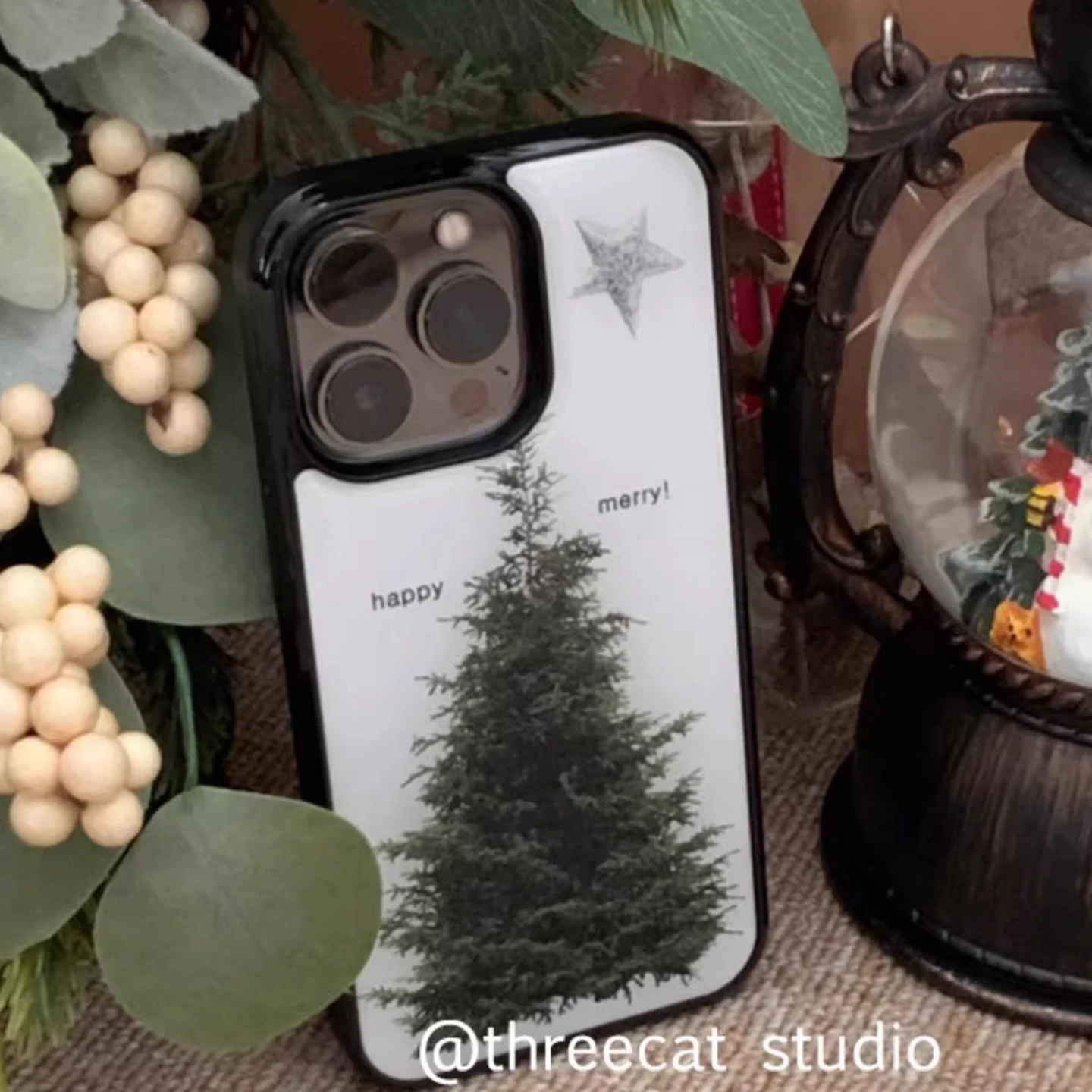 Korean INS Green Trees Happy Stars Merry Cartoon Cute Phone Case For iPhone 17 Air 16 15 14 13 12 11 Pro Max Plus Kawaii Cover