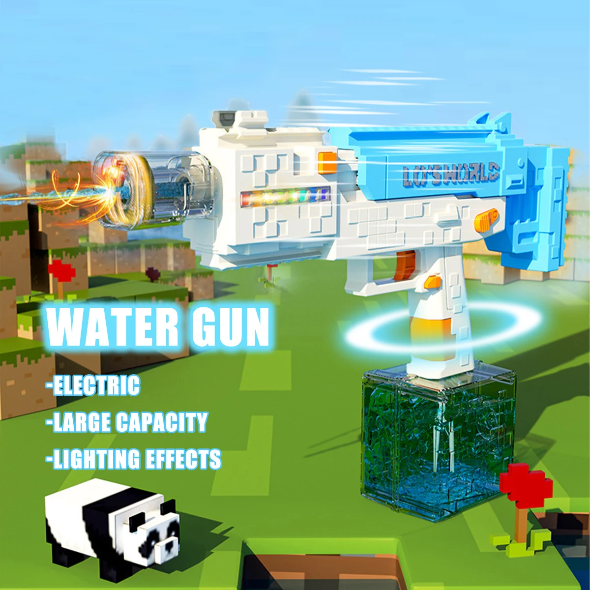 

Electric Water Gun with Recoil Slide Multi-Color LEDs Automatic Water Absorption Large Capacity kid's Adult Beach Pool Water Gun
