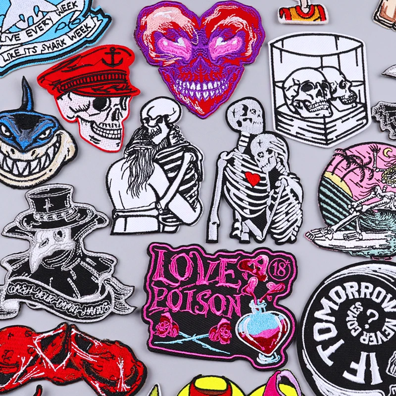 

DIY Lover Skeleton Patch Iron On Patches For Clothing Thermoadhesive Patches On Clothes Sew/Embroidery Patch Punk Skull Stickers