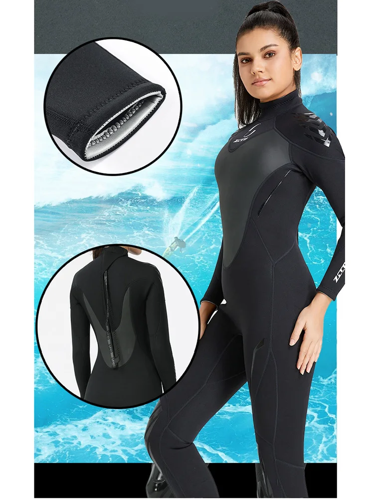 بدلة غطس للرجال/النساء 3 مم من النيوبرين، قطعة واحدة لكامل الجسم للغوص والغطس وركوب الأمواج والسباحة والغوص بسحاب خلفي