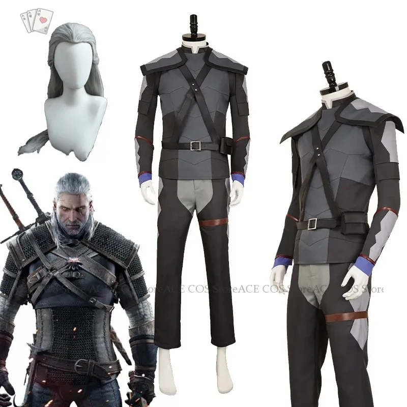 Witcher Geralt of Rivia juego disfraz peluca hombre lobo blanco juego de rol pantalones de fiesta de Halloween Outf Cosplay Animer, 7;k'2.s;9,