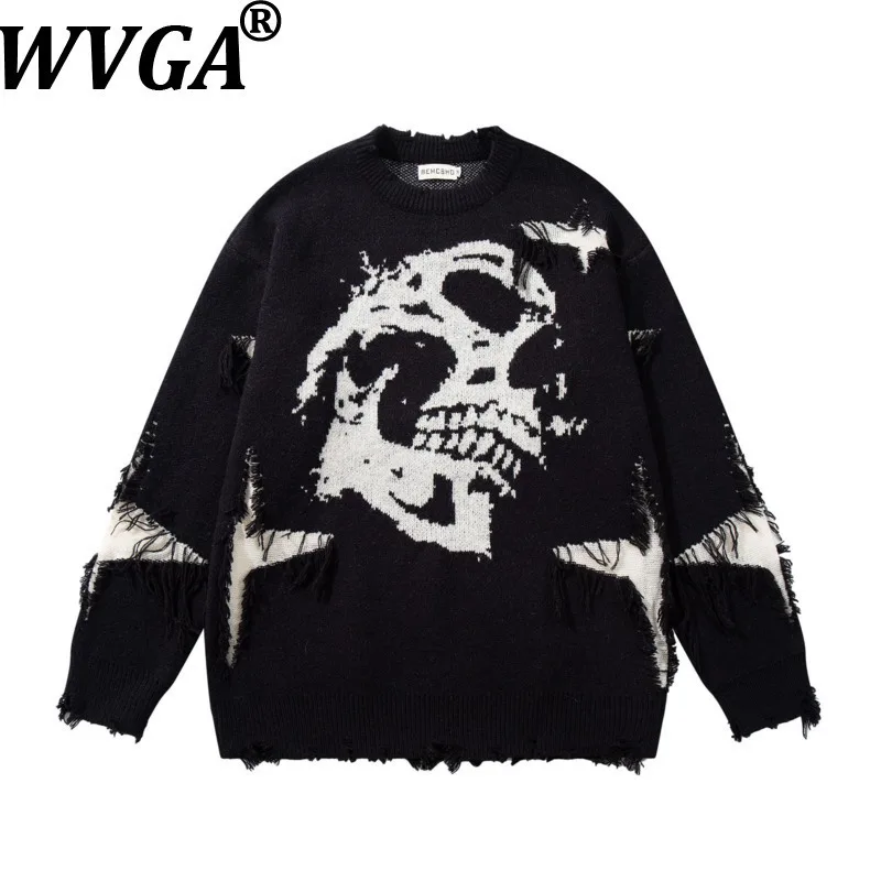 

WVGA Autumn Winter New Man Tide Hip-Hop Trendy Long Sleeve Thick Knitted Sweater Niche Chic Casual Pullovers Tops Ins Y2K W12246