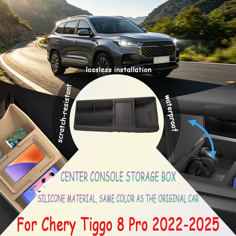 For Chery Tiggo 8 Pro 2022-2025 Center Console Lower Storage Box, Drop-in Organizer Tray, Interior Accessory