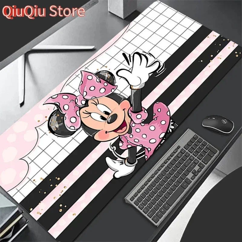 

Коврик для мыши из искусственной кожи с героями мультфильмов для девочек, игровые коврики для клавиатуры в стиле аниме, коврик для мыши, розовые коврики для мыши с Минни Диснеем, расширенный настольный коврик для ноутбука