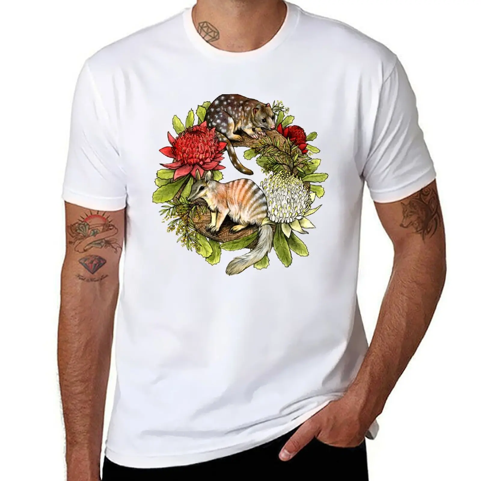 Quoll and Numbat Australian Christmas Wreath T-Shirt man tshirt man t shirt designer T-Shirt