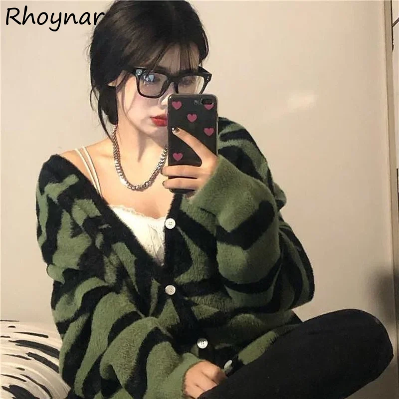 Sweaters Women Zebra Streetwear Fashion Knitting Loose Warm Ladies Korean Style Outerwear Chic All-match Spring Female Casual