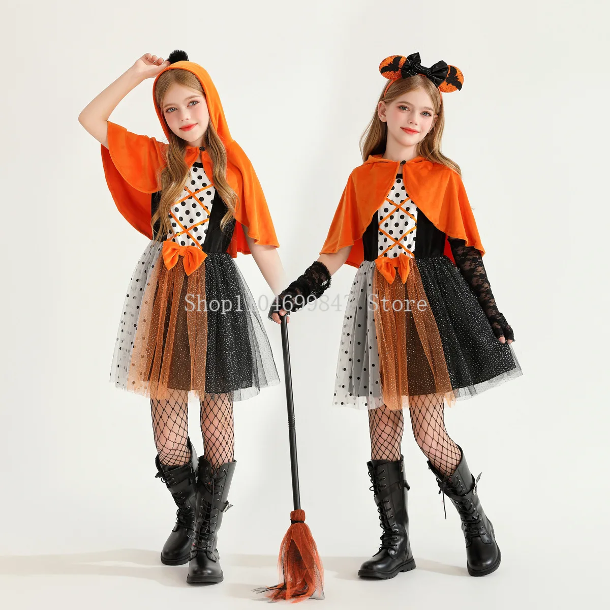 أزياء الهالوين للفتيات الساحرة التأثيرية فستان أرجواني للحفلات عرض مصاص الدماء اللطيف الزي السحري قبعة أرجوانية آذان عصا سحرية مكنسة