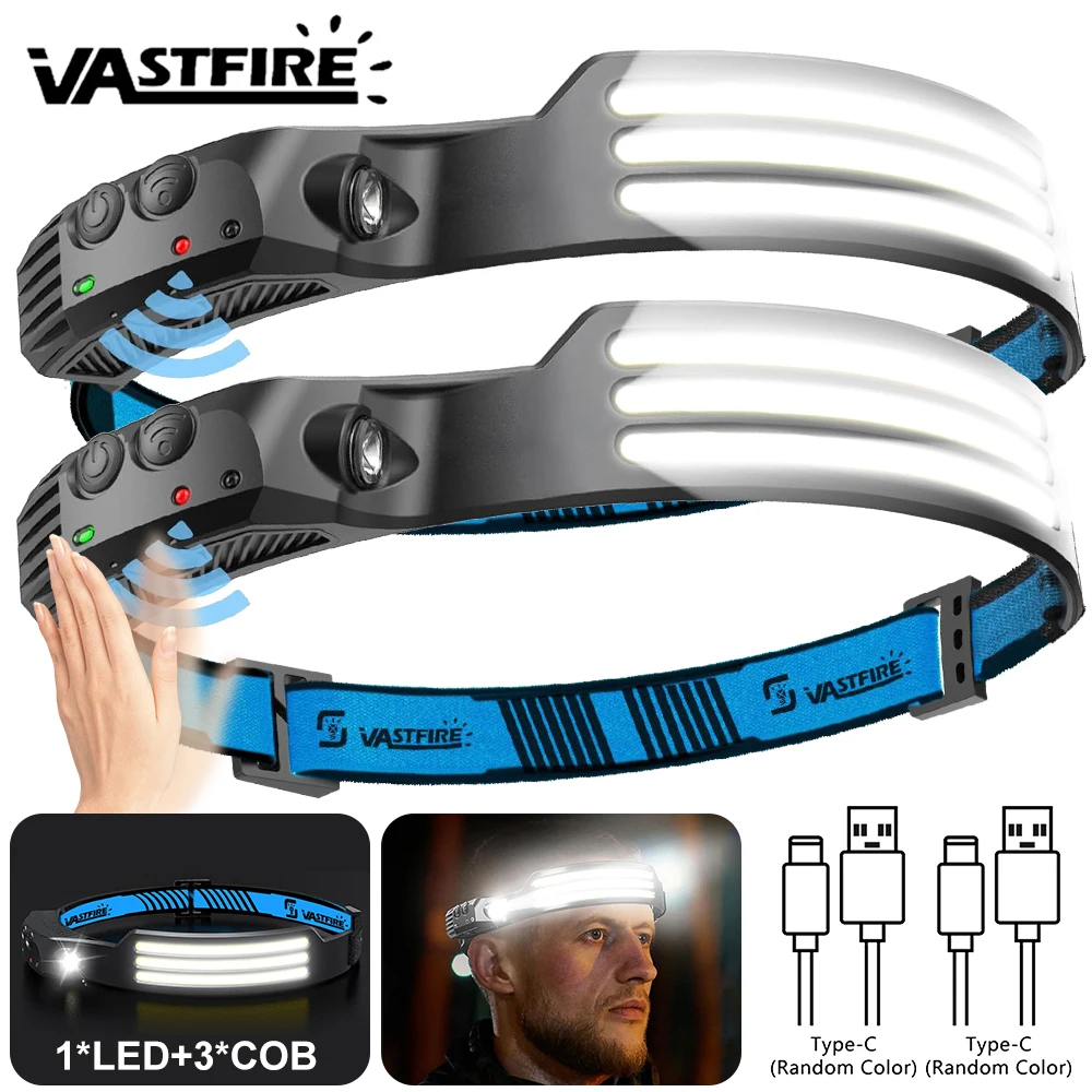 1-5pcs COB LED Headlamp Induction Head Lamp Built-in Battery Rechargeable Head Flashlight Outdoor Fishing Sensor Headlight