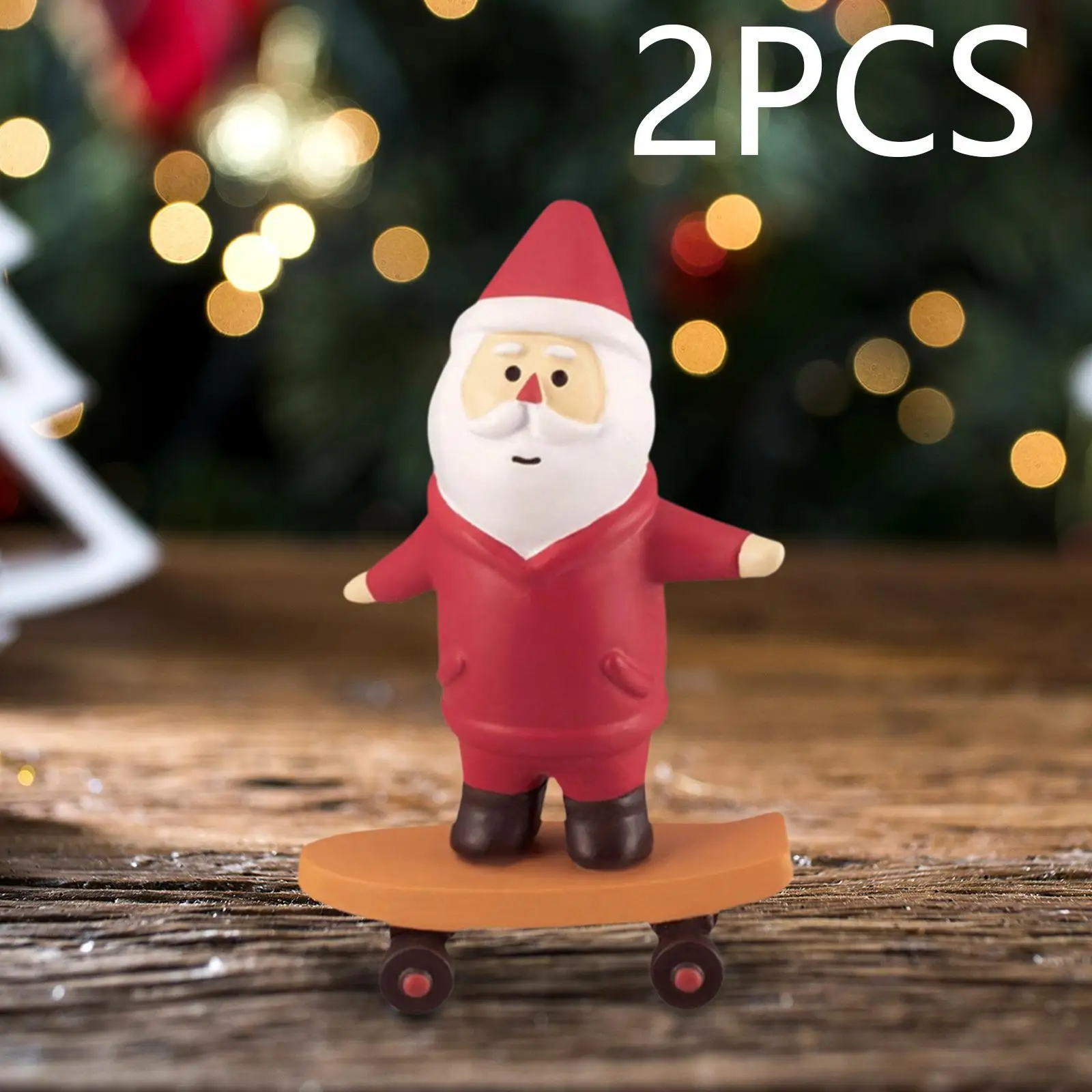 2Pcs Christmas Figurines Mini Santa Claus Statues Small Resin Cute Sculptures