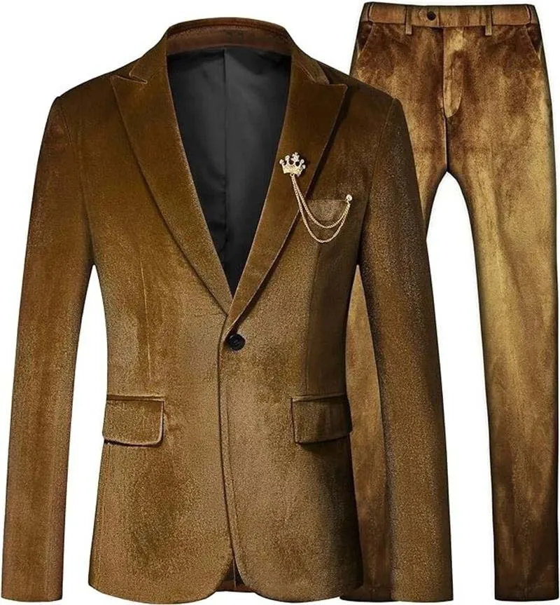 

Gold Velvet Men Banquet Attire Suit Jacket Suit Pants 2pcs Velvet business banquet suit set Tailor-made custom Business suit set