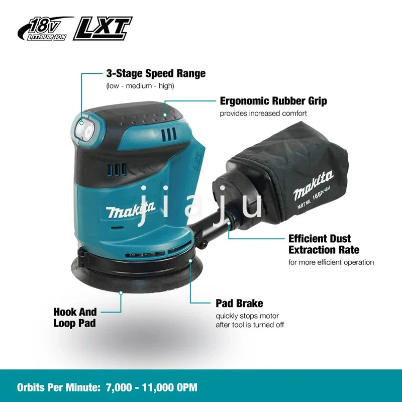 Imagem -03 - Makita-lixadeira Orbital Aleatória sem Fio Dbo180z Ion de Lítio 18v Disco Recarregável Carpintaria Lixar Putty Polimento Bare Tool