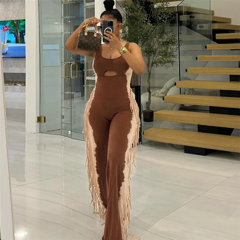 

Women's Fashionable Contrasting Color Personality Tassel Casual Leggings Jumpsuit for Summer 2025