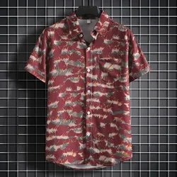 Trendy Red Printed Short Sleeve Casual Shirts for Men for Beach Wear