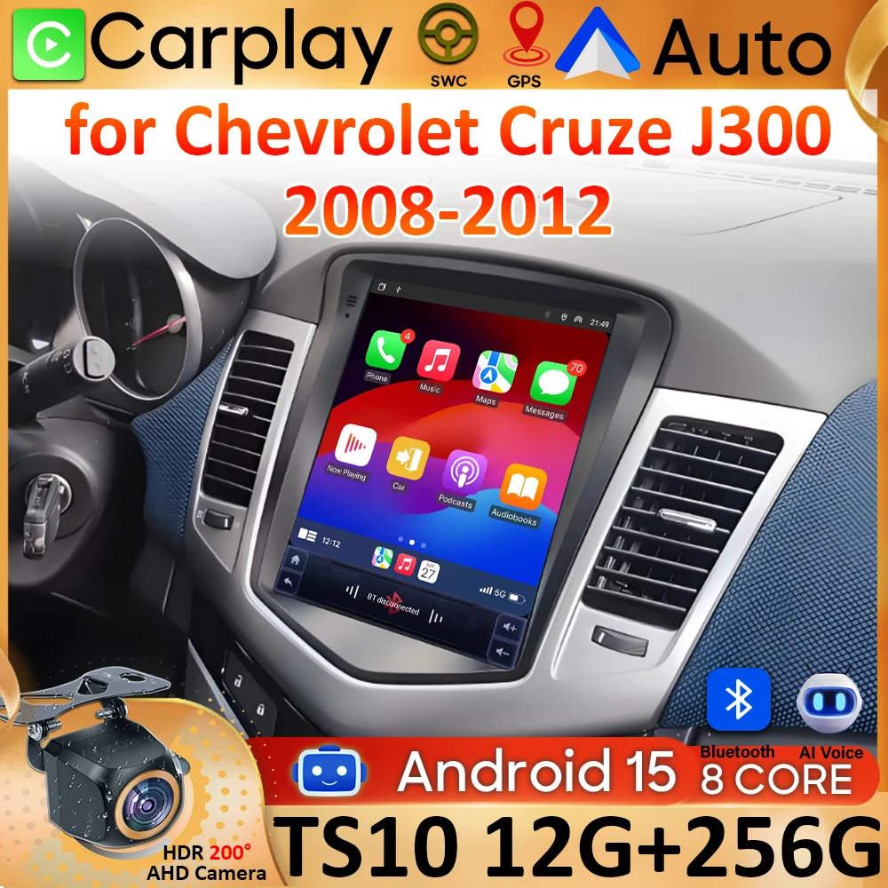 Carplay Android 15 for Chevrolet Cruze J300 2008-2012 Video Car Radio GPS Navigation Car Monitor Screen No 2din Display 2k DSP