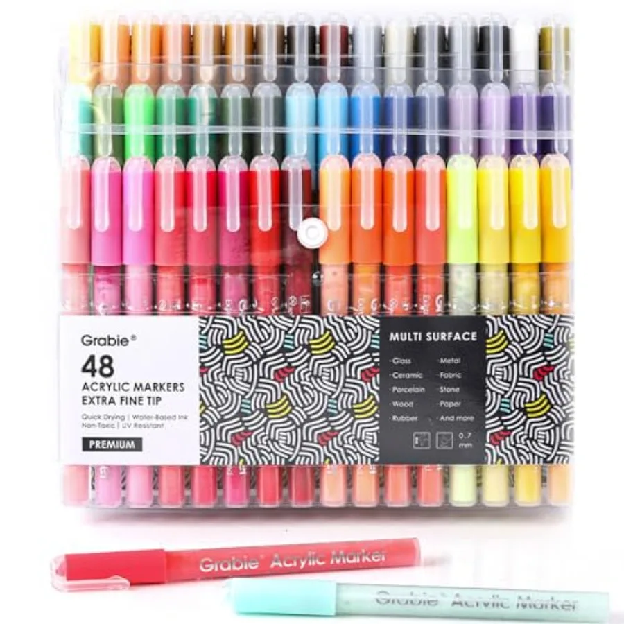 

Acrylic Paint Pens Markers 48 Colors 0.7 mm Extra Fine Tip Drawing Markers Premium Paint Pens for Painting on Various Surface A