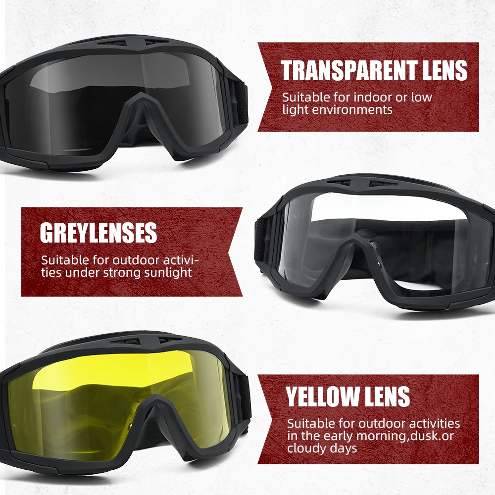 High Impact Resistant Goggles Durable Tactical Protective Goggles with 2.5 mm Thick Protective Lens