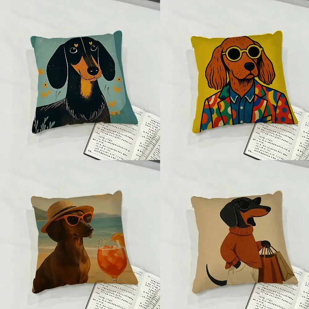 Cute Sausage Dog Case Plush Fabric Soft Pillowcase Double Sided Print Cushion Cover Household Gifts