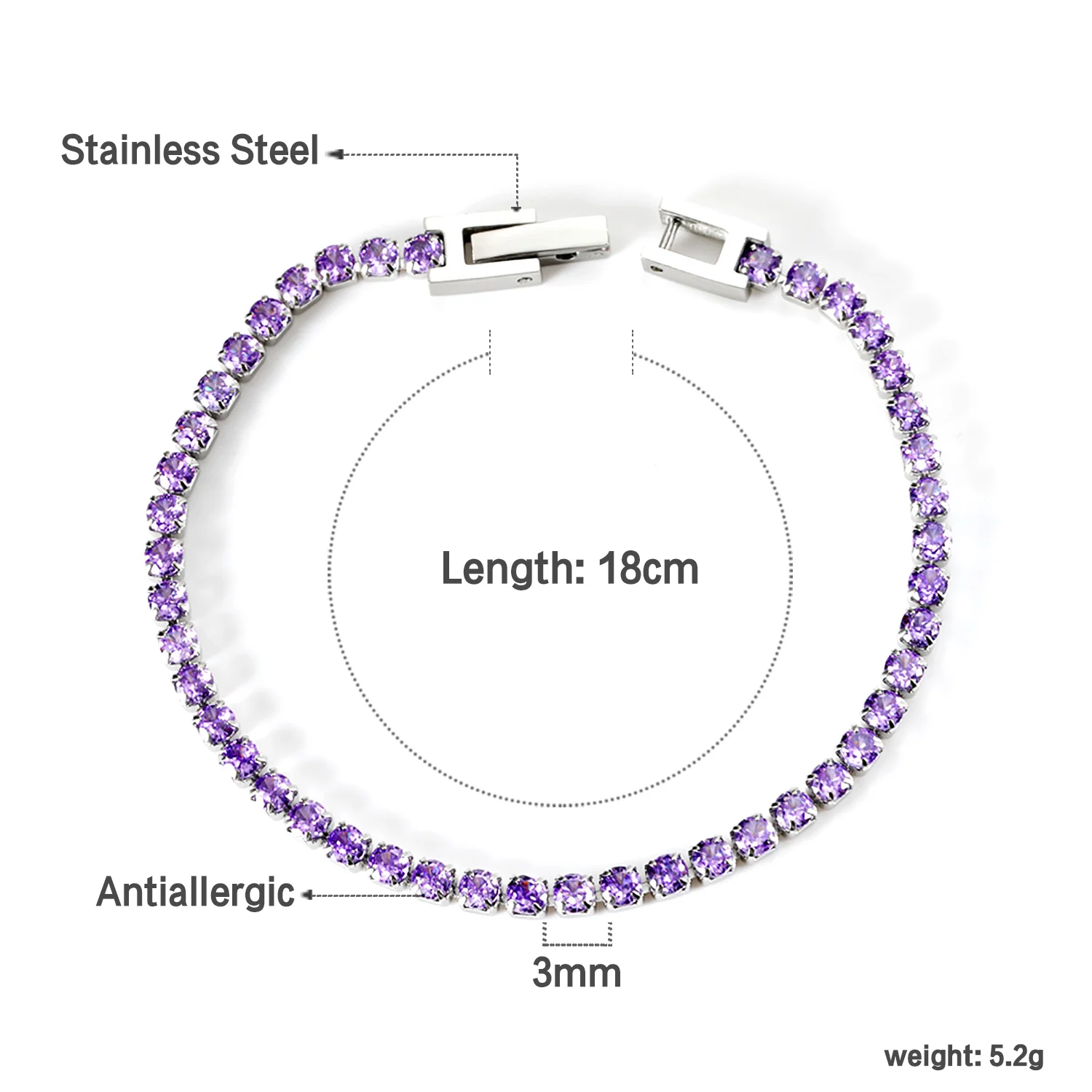 ASONSTEEL 2/3mm Bracelets Stainless Steel Colorful Cubic Zirconia Charm Chains Bracelets Crystal Delicate Bling Wedding Jewelry image 3
