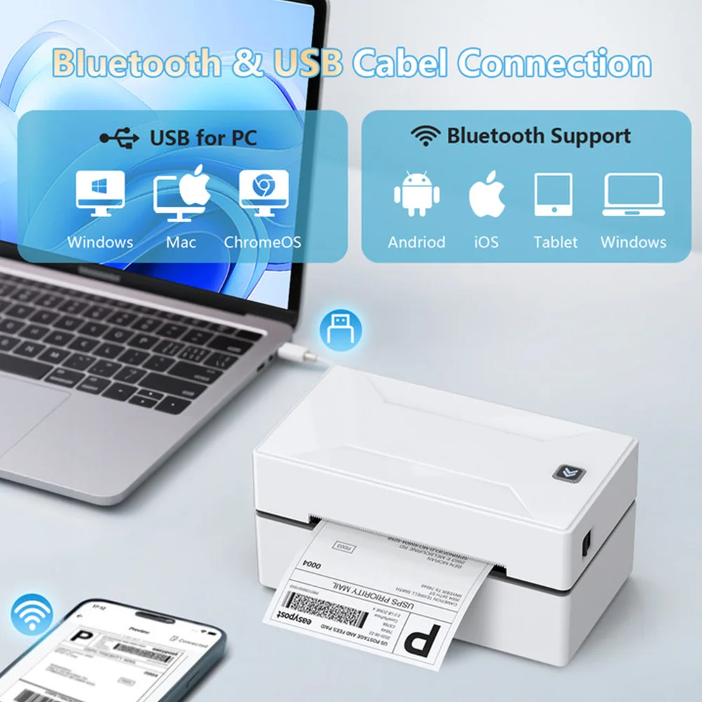 Marklife Portable Thermal Printer D100 White Wireless Bluetooth Shipping HD Printer Compatible with iPhone Android Mac Window