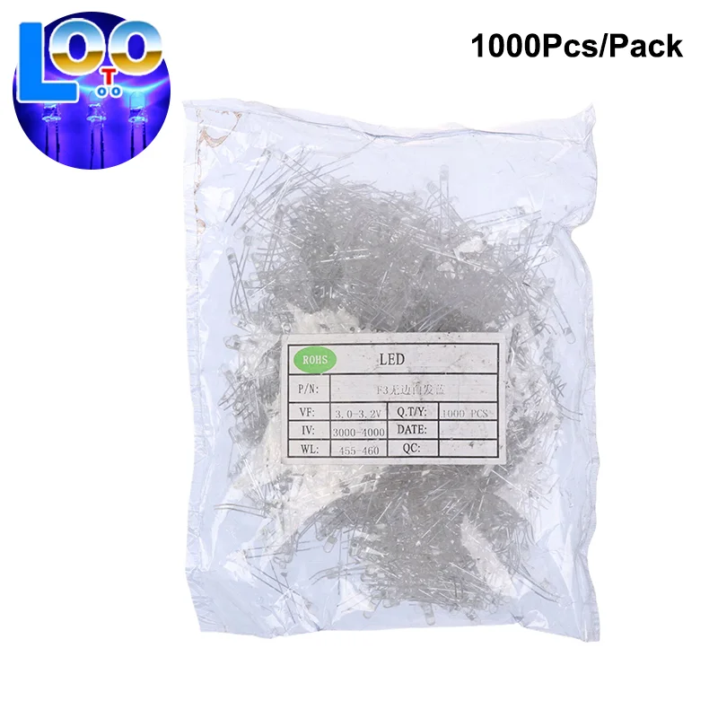 1000 шт. 3 мм светодиодный диод F3 в ассортименте, ультралегкий яркий синий светодиод, светоизлучающий диод «сделай сам»