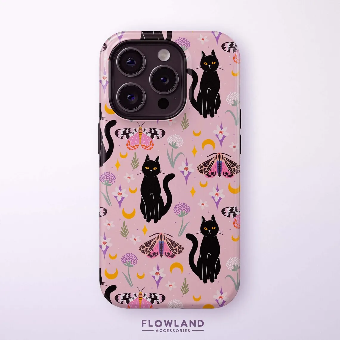 

Luxury Cute Insect Black Cat Pattern Design Phone Case for iPhone 17 16 15 14 13 12 11 Air Pro Max Plus Luxury Double-layer Back