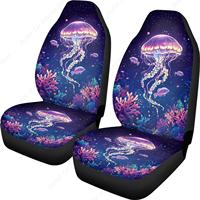 Jellyfish Fish Water Plants Print Car Front Seat Cover Set of 2, Auto Bucket Seats Protector Universal Car Accessories Interior