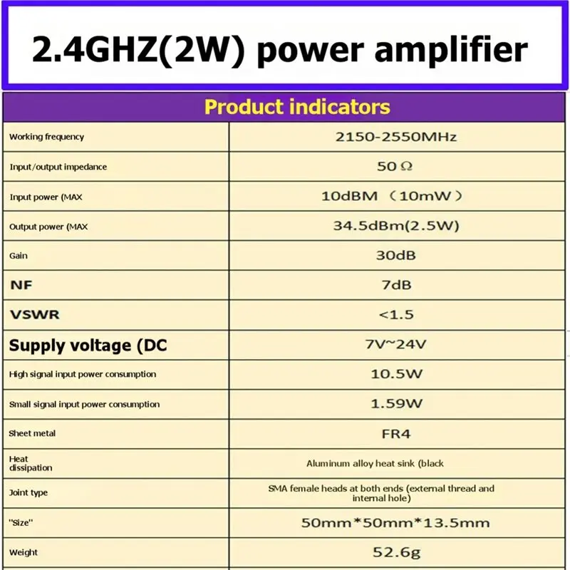 B67C 2.4Ghz 2.5W Power Amplifier Module With Cooling Fan Wireless Image Transmission Signal Booster PA Highhpower Gain Board
