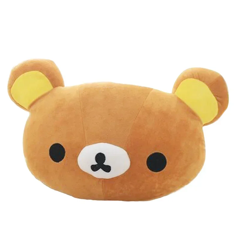 Oreiller en peluche de dessin animé Rilakkuma pour enfants, coussin de canapé doux et facile, jouet en peluche de tête d'ours brun, mignon et relaxant, cadeau de Noël