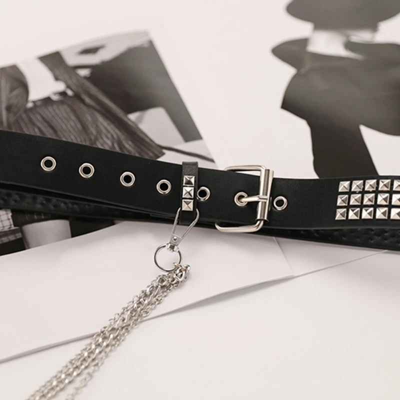 

Pin Buckle Waist Belt for Dress Belt with Alloy Rivet & Dangle Chain Wide Waist Belt Ladies Skirt Belt