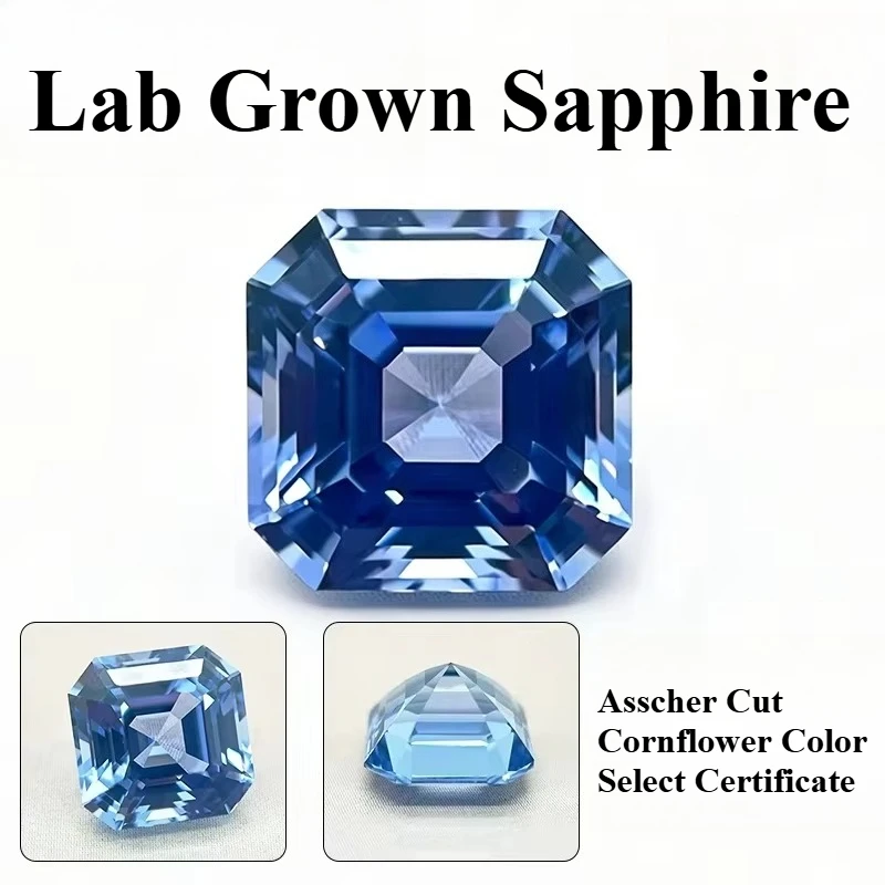 Lab Grown Sapphire Asscher Cut Cornflower Color Loose Stones Used for DIY Jewelry Making Inlay Main Materials Select Certificate