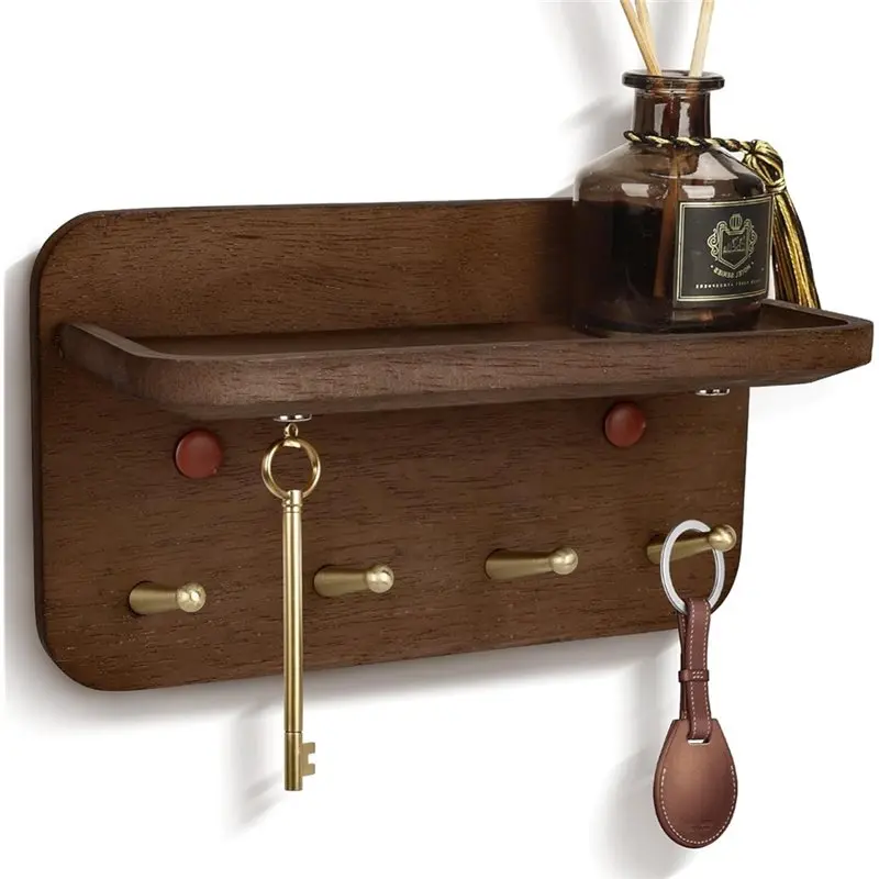 

ABXD Ключница для настенного крепления, дизайн из массива дерева с 4 латунными крючками и магнитами, 15 шт. ° Наклонная, рифленая структура