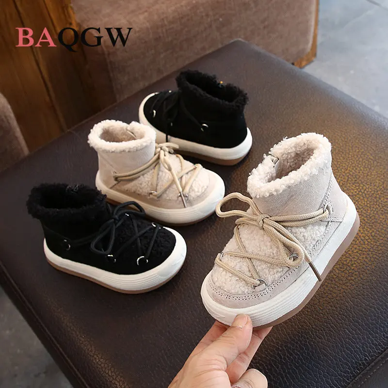 Children Warm Snow Boots Girl Princess Plush Thicked Toddler Shoes 1-6 Yeares Old Girls Soft Comfortable Casual Zipper Boots