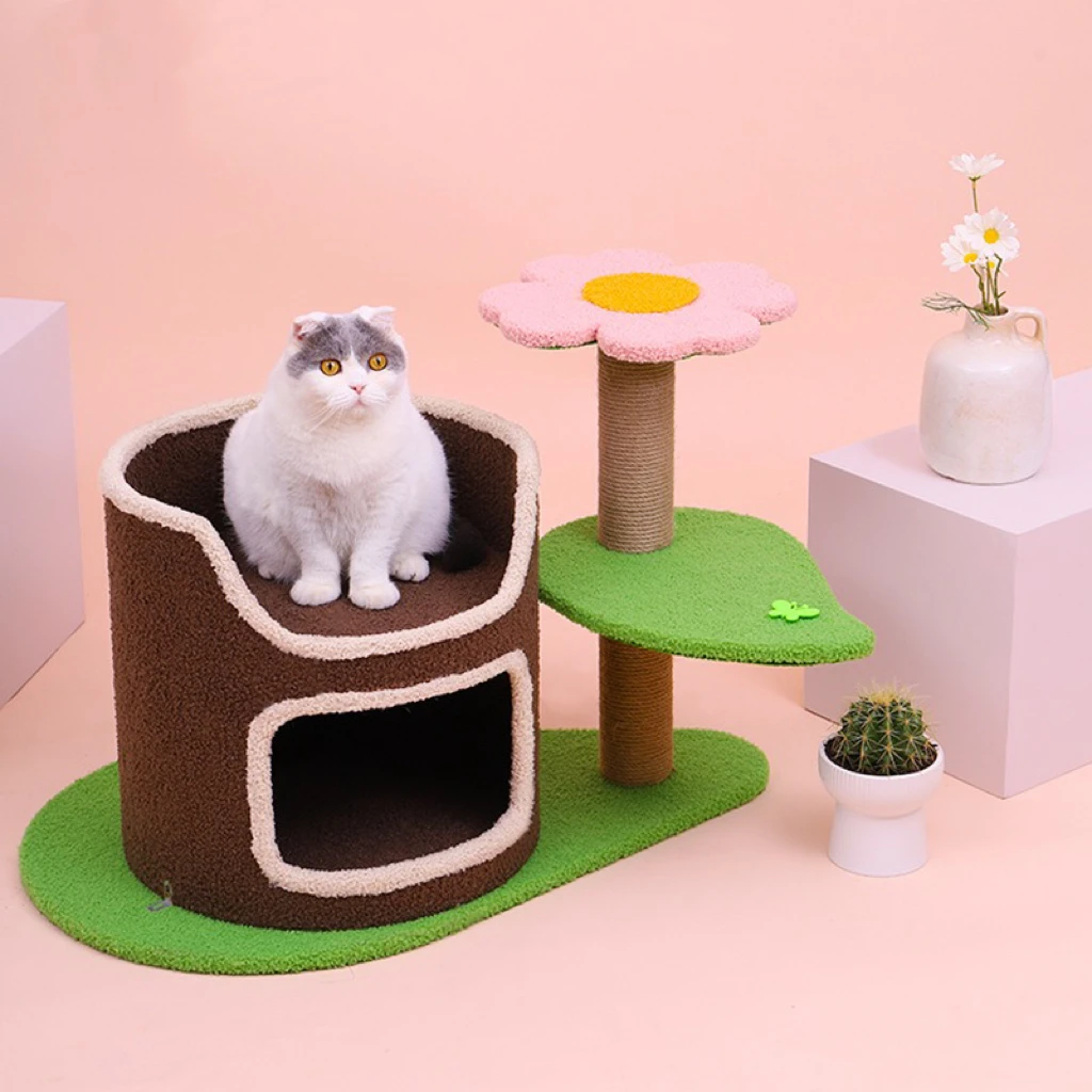 Small Cat tree cat nest sisal hemp column scratch column solid wood jumping platform corrugated