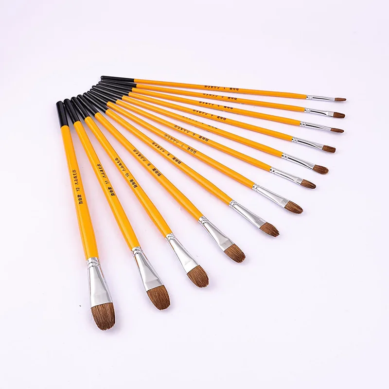 12 шт./набор, кисти для рисования с волчьей шерстью
