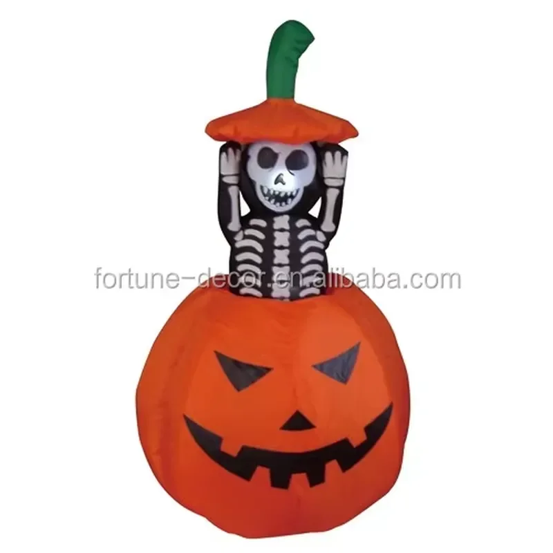 120Cm/4ft Halloween outdoor decoration pumpkin animated skeleton holiday ghost shape inflatable top and bottom decoration