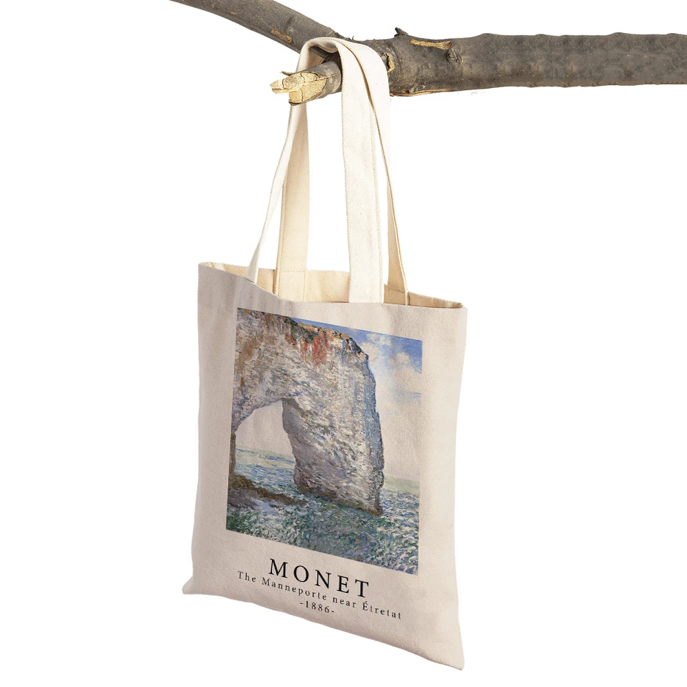 Impressionism Artist Claude Monet Shoulder Shopper Bag Women Shopping Bags Double Print Casual Lady Canvas Tote Handbags