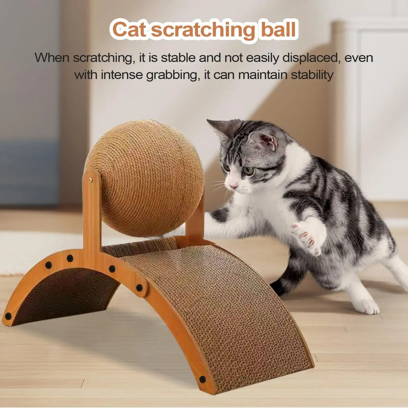 Katzen-Kratzball, Katzen-Kratzbrett, Interaktives Kätzchen-Spielzeug mit Wellpappe-Basis, Vertikaler Kratzer für Wohnung, Ruhe und Spiel