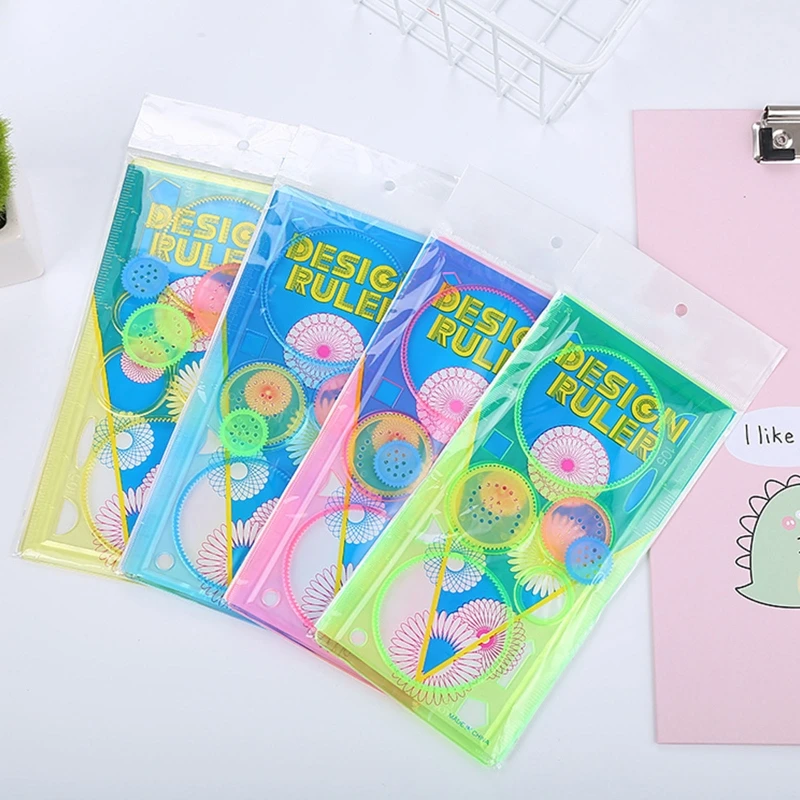 3Pcs Templates Rulers with Protractor Edges 30 Unique Patterns for Student Children DIY Art Projects LX9A