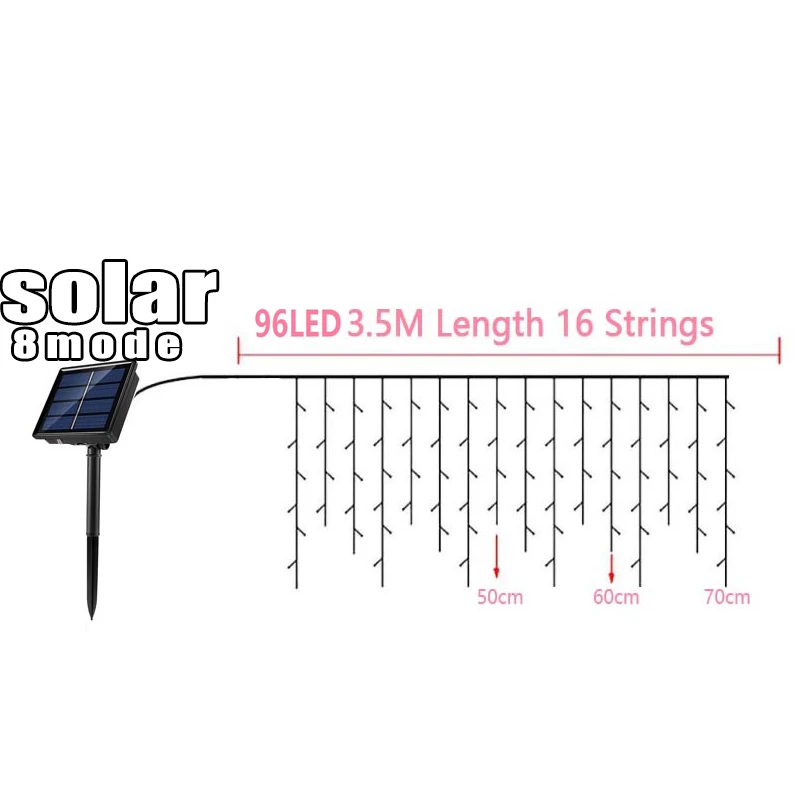 Solarna kurtyna sopla 3.5M dekoracja okapu zewnętrzne fantazyjne łańcuchy świetlne wesele świąteczne dekoracje na schody girlandy ogrodowe