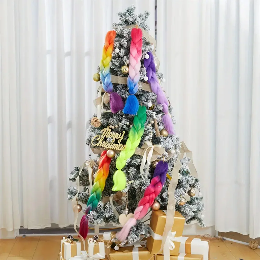 1 Stuks Regenboog Kleurrijke Ombre Jumbo Vlechten Gehaakt Haar Verlenging Synthetische Pruiken Diy Kerst Cosplay Party Vrouwen Meisje Haar Pruik