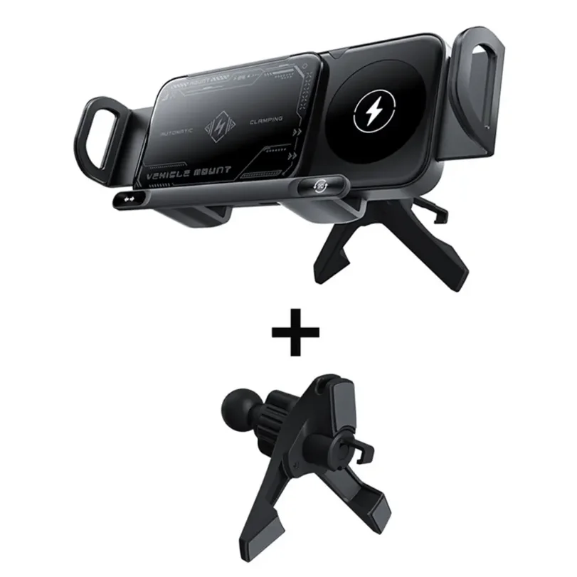 Carregador Sem Fio para Carro 15W Suporte para Telefone com Tela Dobrável Rotação Táctil para Smartphone/Tablet