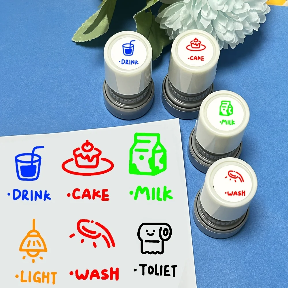 Developing lifestyle habits, seal color pattern, English prompts for daily behavior, marking self-discipline, and clocking in