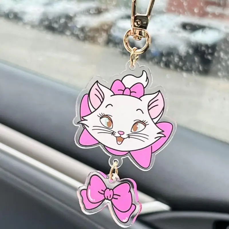 Disney Marie Cat portachiavi acrilico Kawaii Anime Cartoon Design creativo arco in Pvc portachiavi ciondolo zaino decorazione ragazza regali